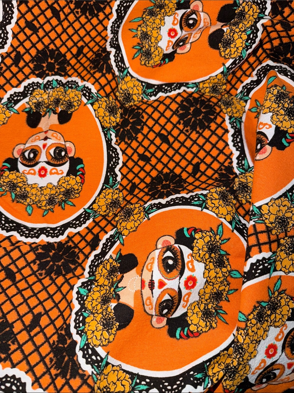 Orange Floral Sugar Skull Table Mantel/Tablecloth